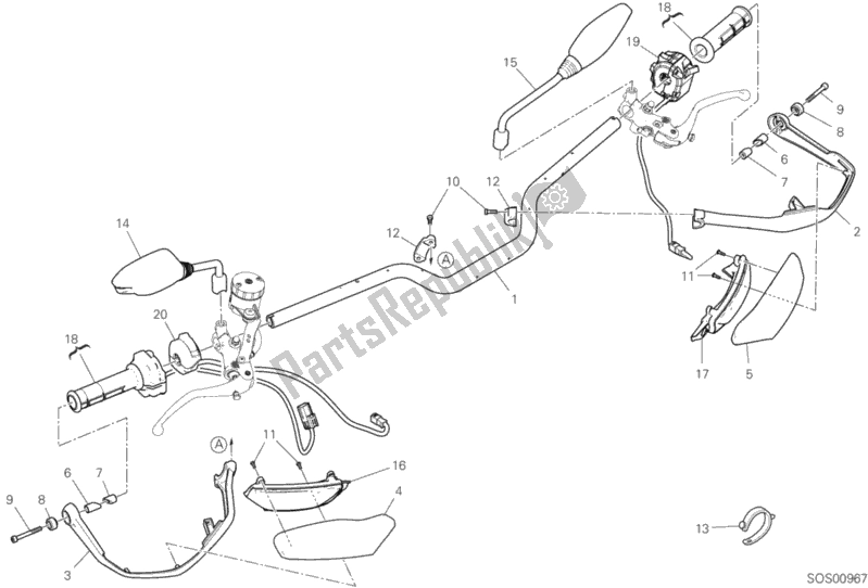 Tutte le parti per il Manubrio del Ducati Hypermotard 950 SP USA 2020